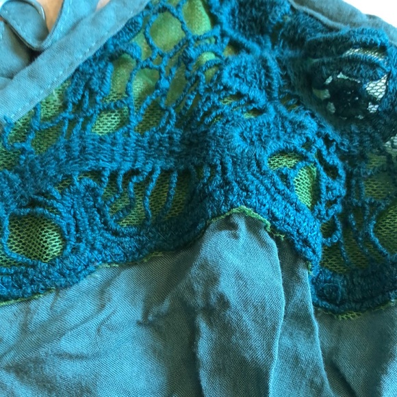 Free People green/teal boho sleeveless top with adjustable straps - Picture 4 of 12